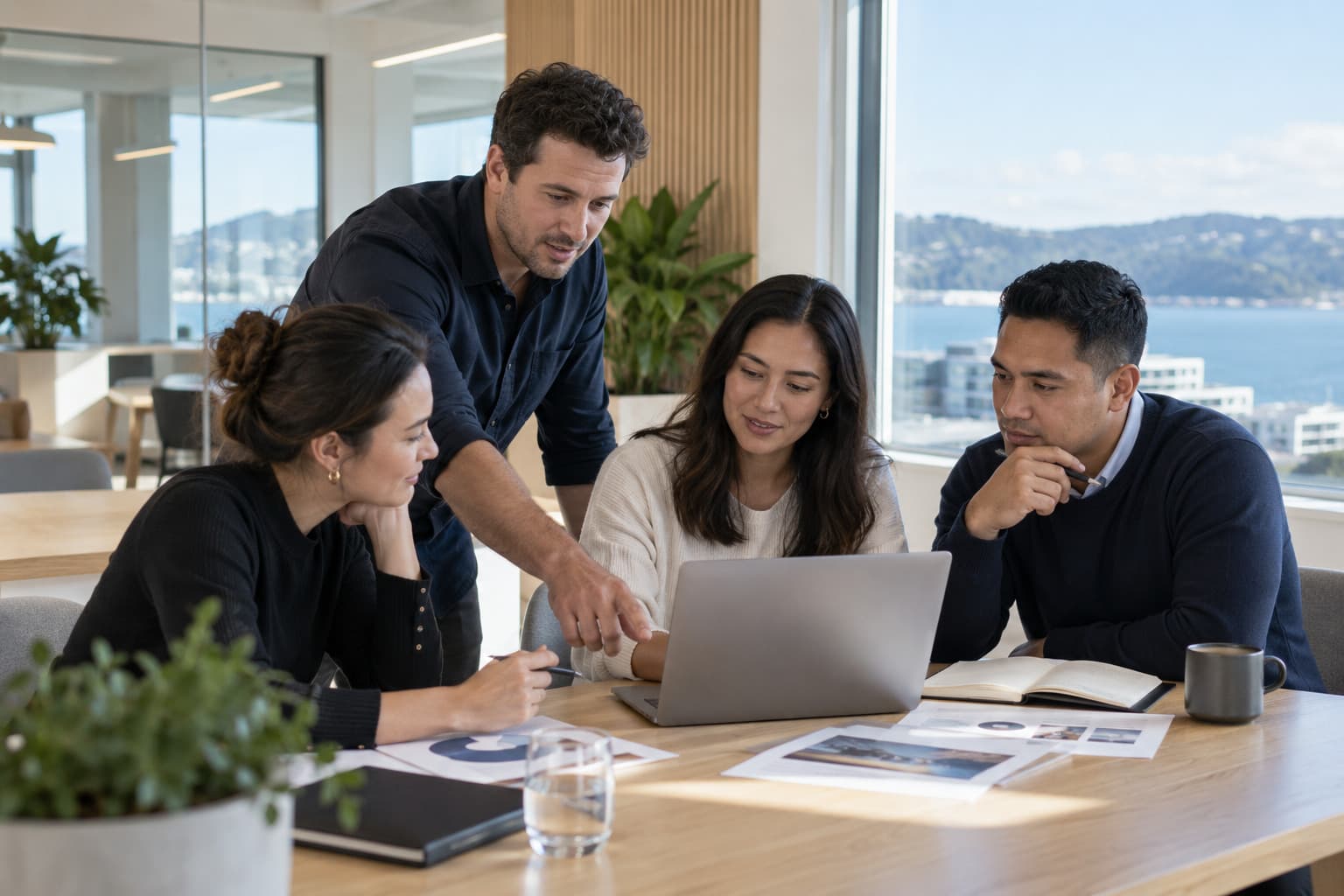 A Corpshore team collaborating in a New Zealand office